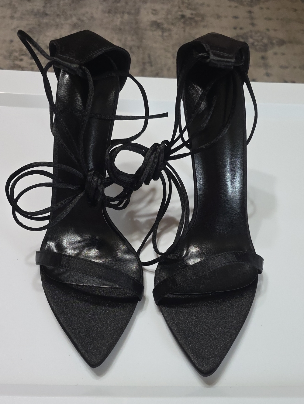 Black Lace-Up Pointed Toe Heels for Women